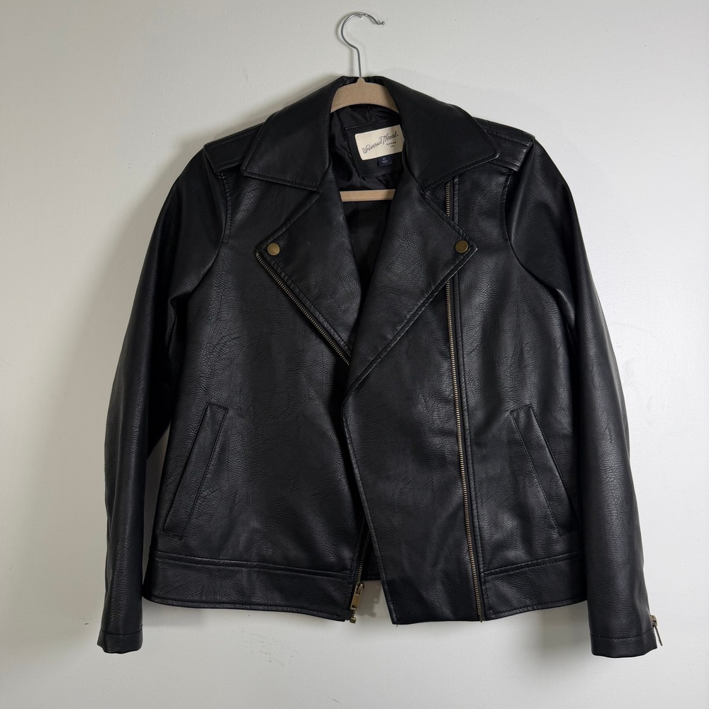 Universal Thread Moto Jacket Womens XS Black Faux Leather Biker Quilted Zip - Picture 2 of 7